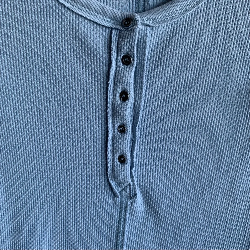 ⛔️SOLD⛔️ FREE PEOPLE Thermal Henley Crochet Cuff Trim Long Sleeves Top - Picture 3 of 10